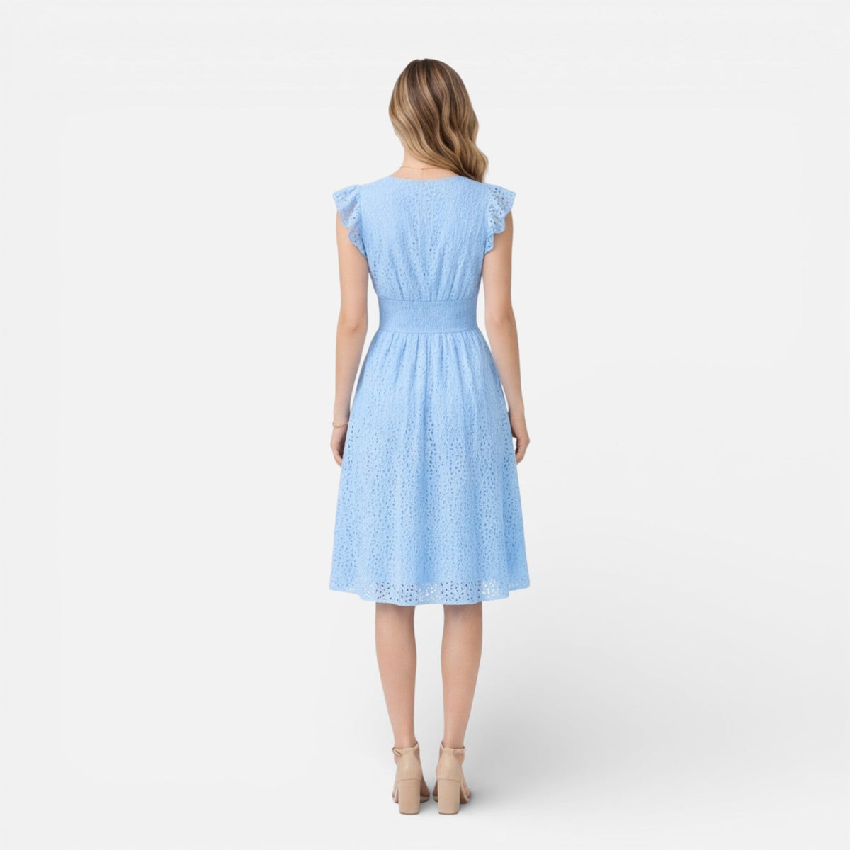 Abito Midi Donna in Cotone e Pizzo Cerimonia Estivo