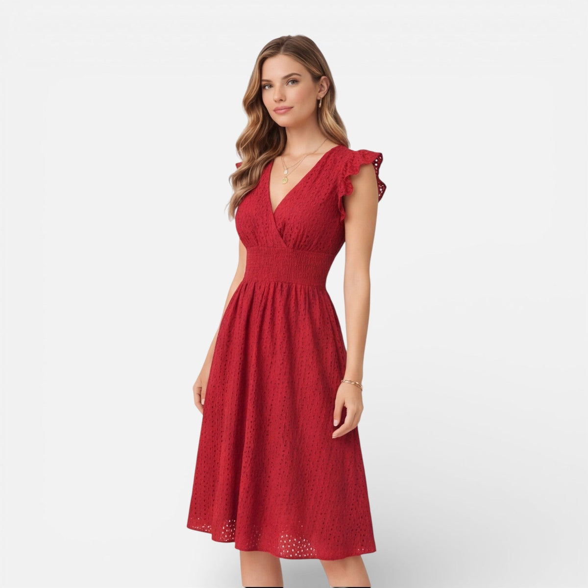 Abito Midi Donna in Cotone e Pizzo Cerimonia Estivo