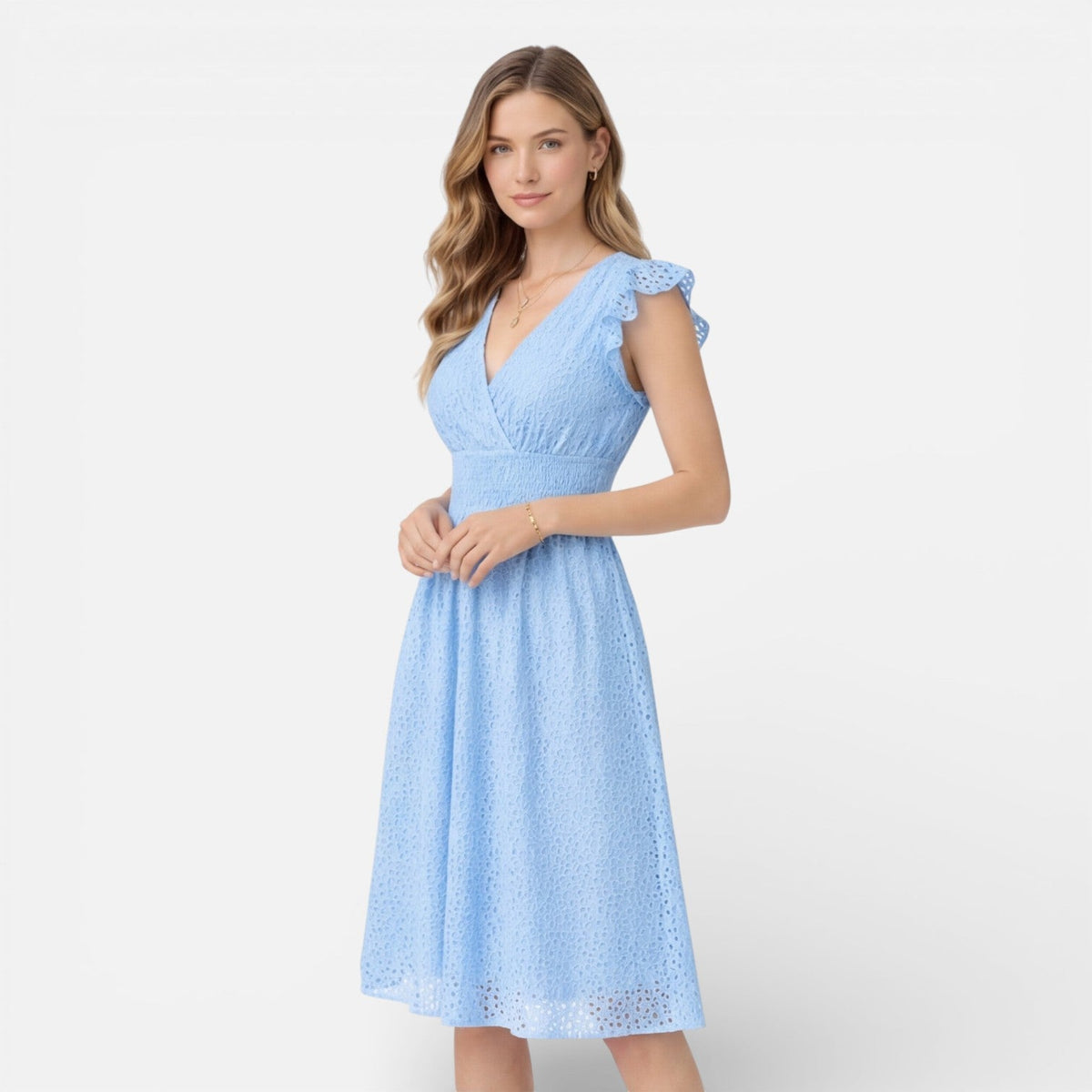 Abito Midi Donna in Cotone e Pizzo Cerimonia Estivo