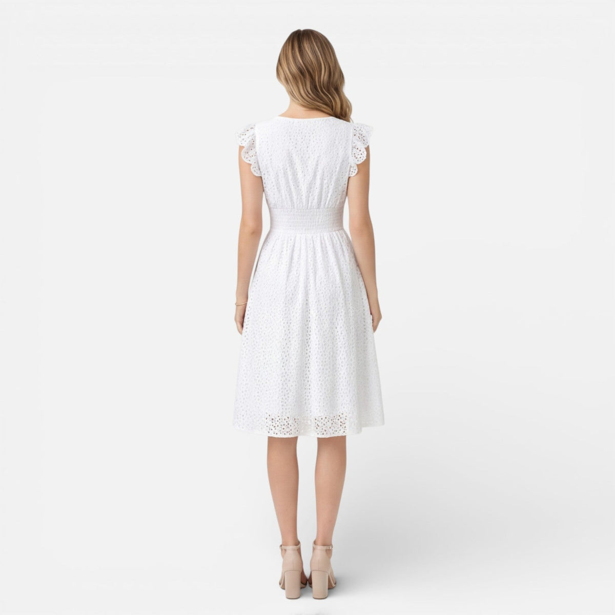 Abito Midi Donna in Cotone e Pizzo Cerimonia Estivo