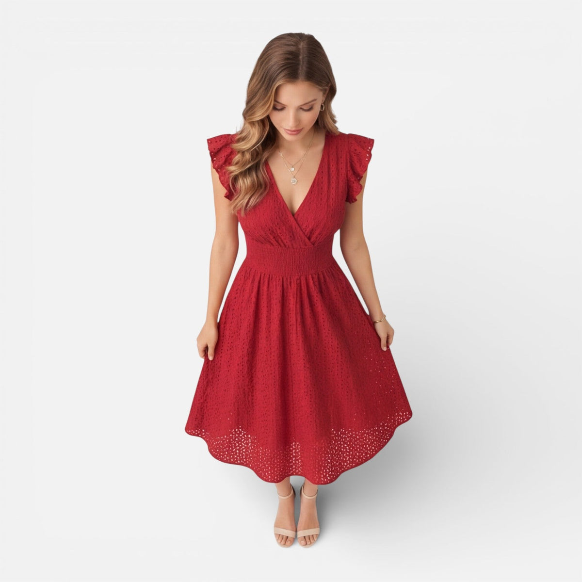 Abito Midi Donna in Cotone e Pizzo Cerimonia Estivo
