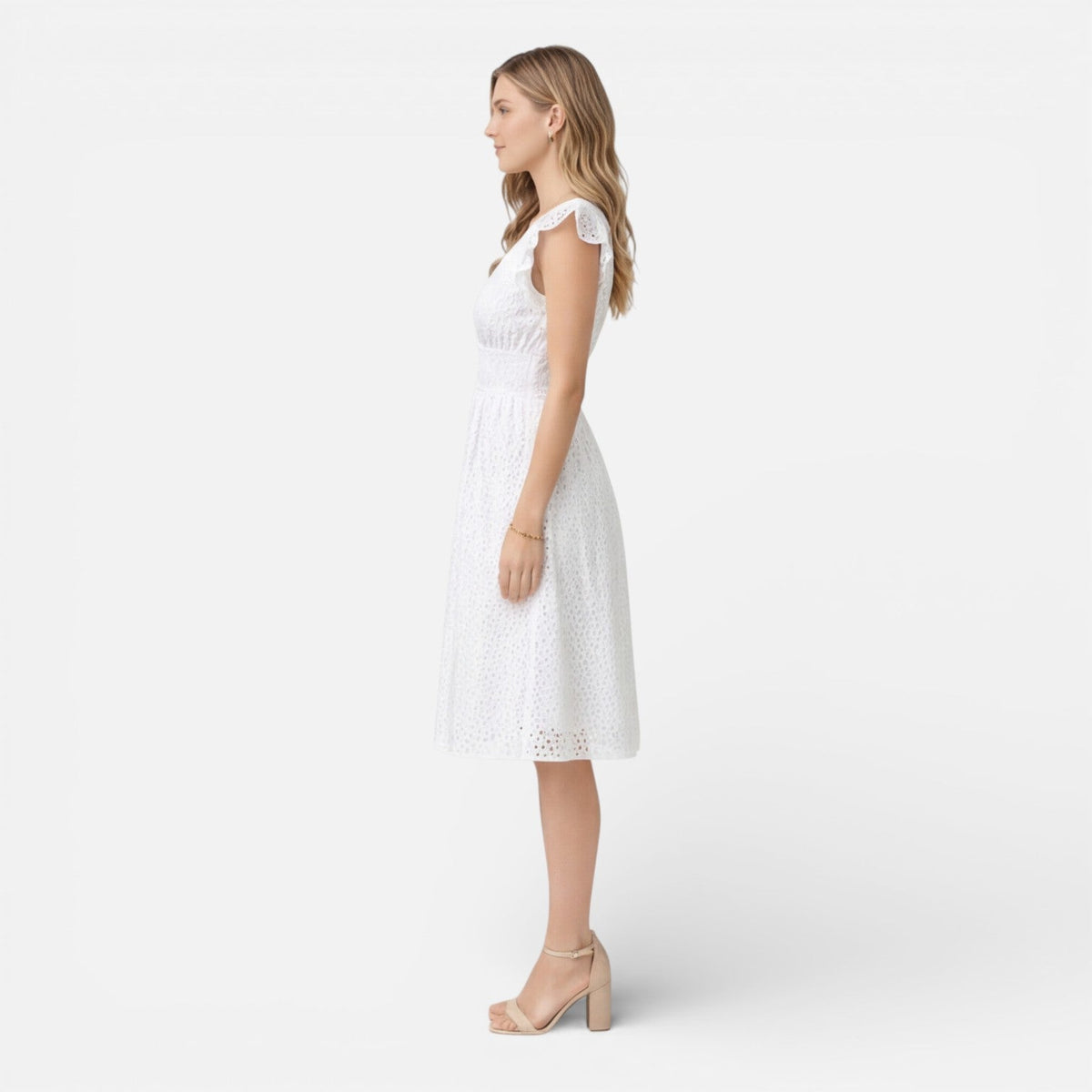 Abito Midi Donna in Cotone e Pizzo Cerimonia Estivo
