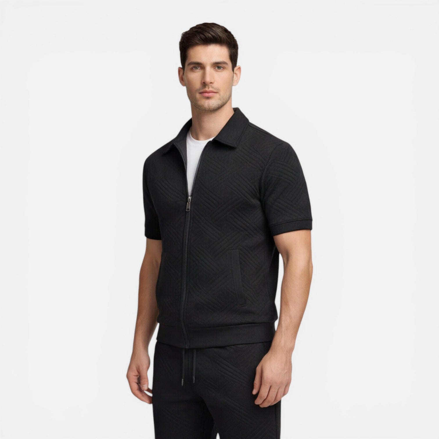 Completo Uomo Estivo Camicia Zip e Shorts Slim Fit