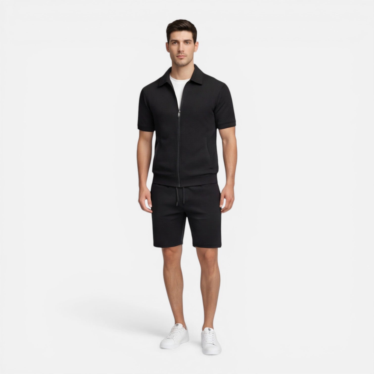 Completo Uomo Estivo Camicia Zip e Shorts Slim Fit