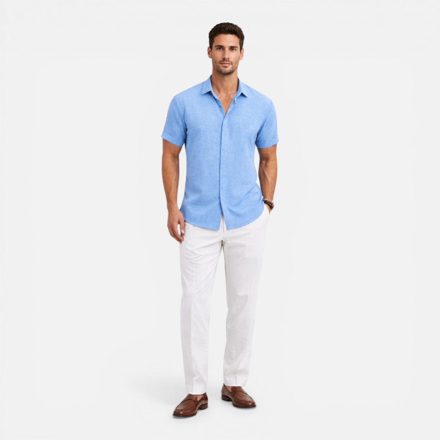 Camicia Uomo Manica Corta Estiva Leggera Traspirante Slim Fit