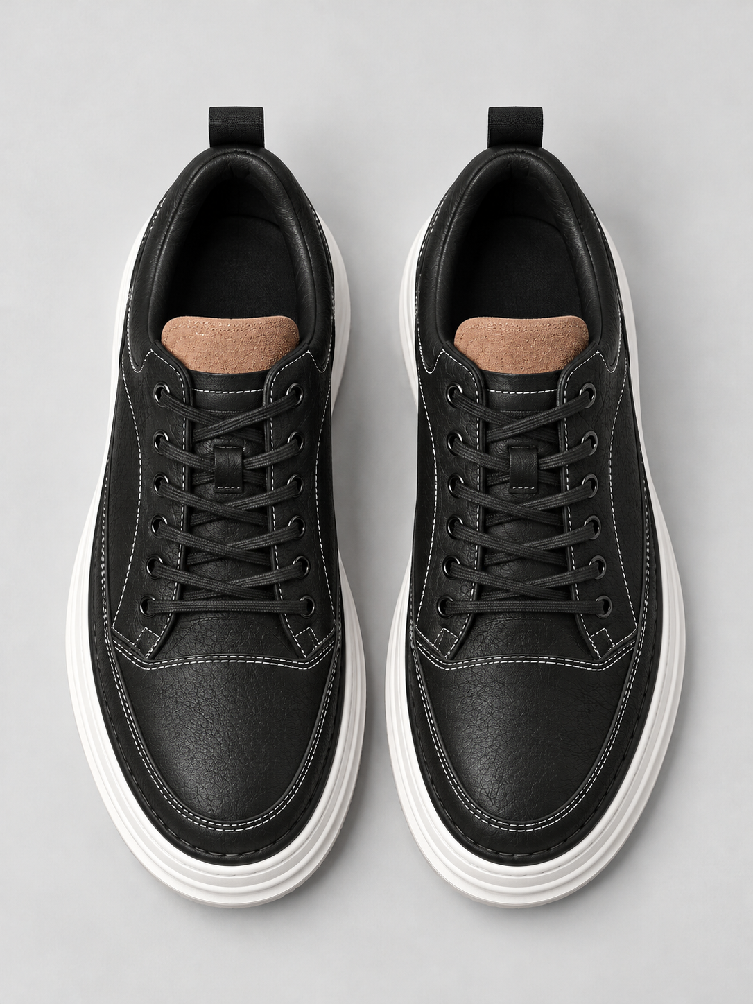 Sneakers Uomo Effetto Pelle Platform Stringate Suola Bianca