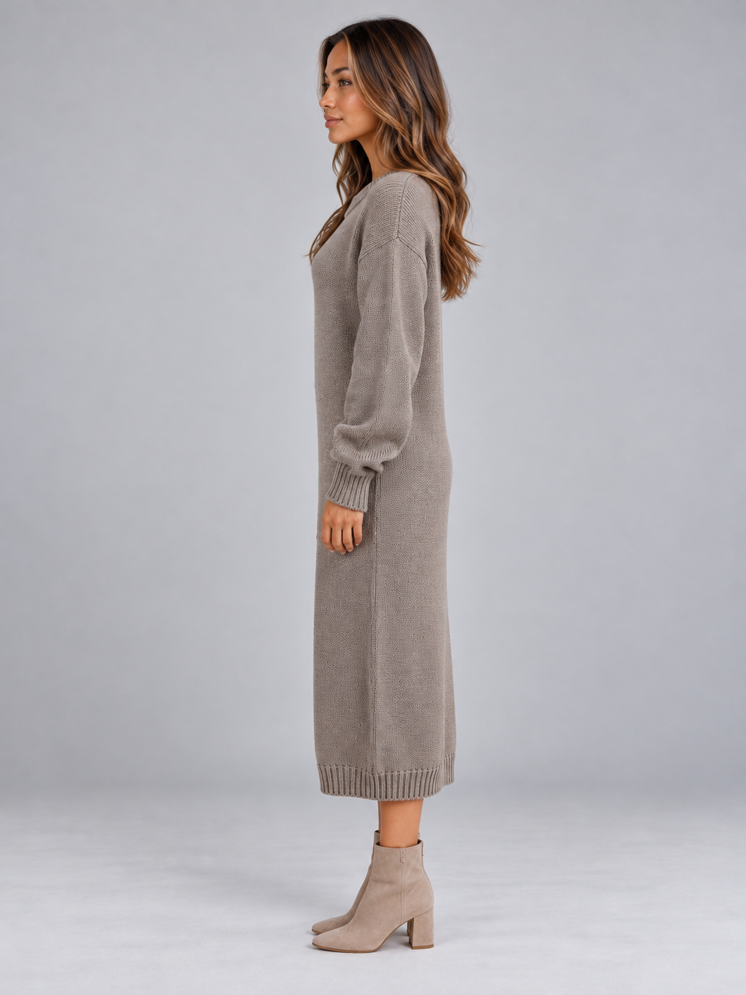 Abito Midi Donna in Maglia Girocollo Rilassato Invernale