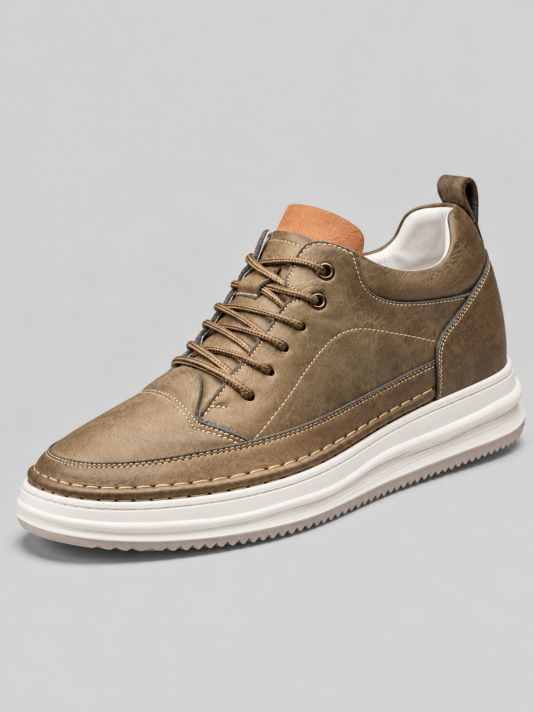 Sneakers Uomo Effetto Pelle Platform Stringate Suola Bianca
