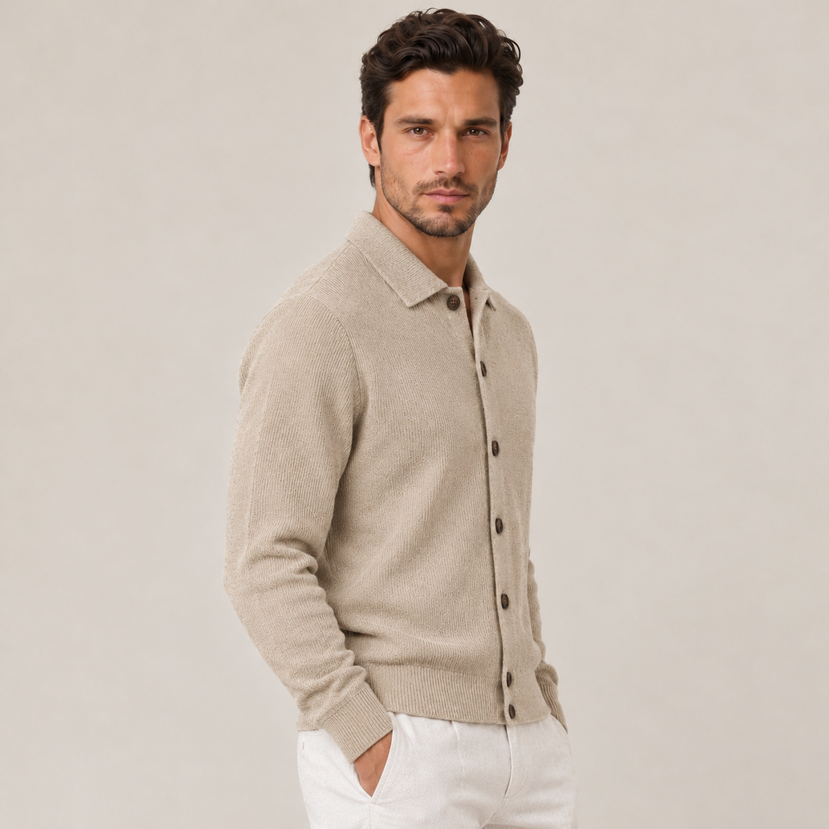 Cardigan Uomo Misto Lana con Colletto Strutturato Caldo