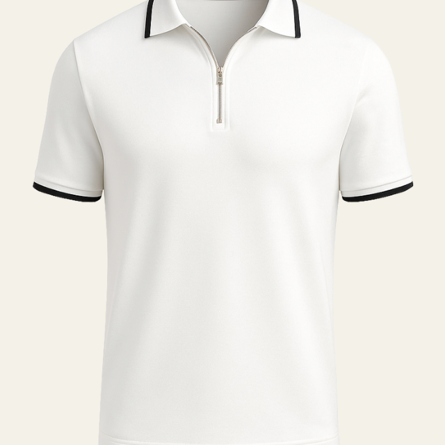 Aurazio Polo con Zip a Metà da Uomo con Dettaglio a Contrasto