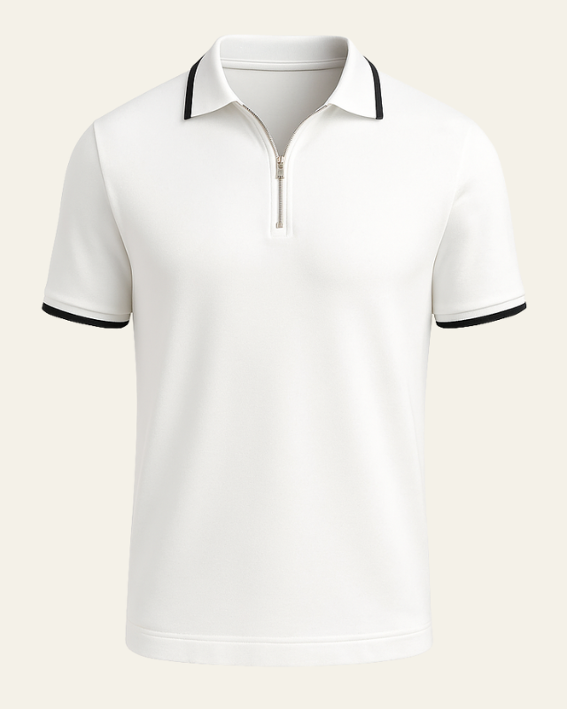 Aurazio Polo con Zip a Metà da Uomo con Dettaglio a Contrasto