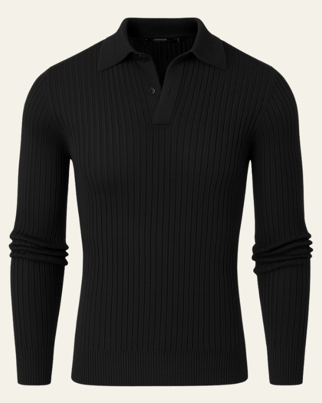 Aurazio Polo in cotone rigato nero da uomo