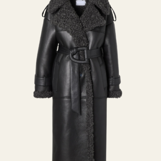Cappotto Donna Lungo in Pelle Vegana Fodera Shearling Sintetico