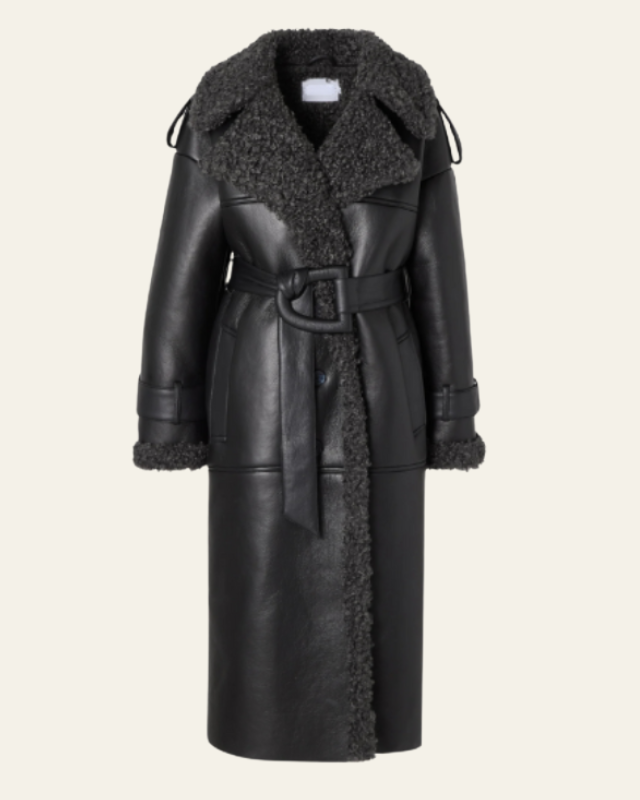 Cappotto Donna Lungo in Pelle Vegana Fodera Shearling Sintetico