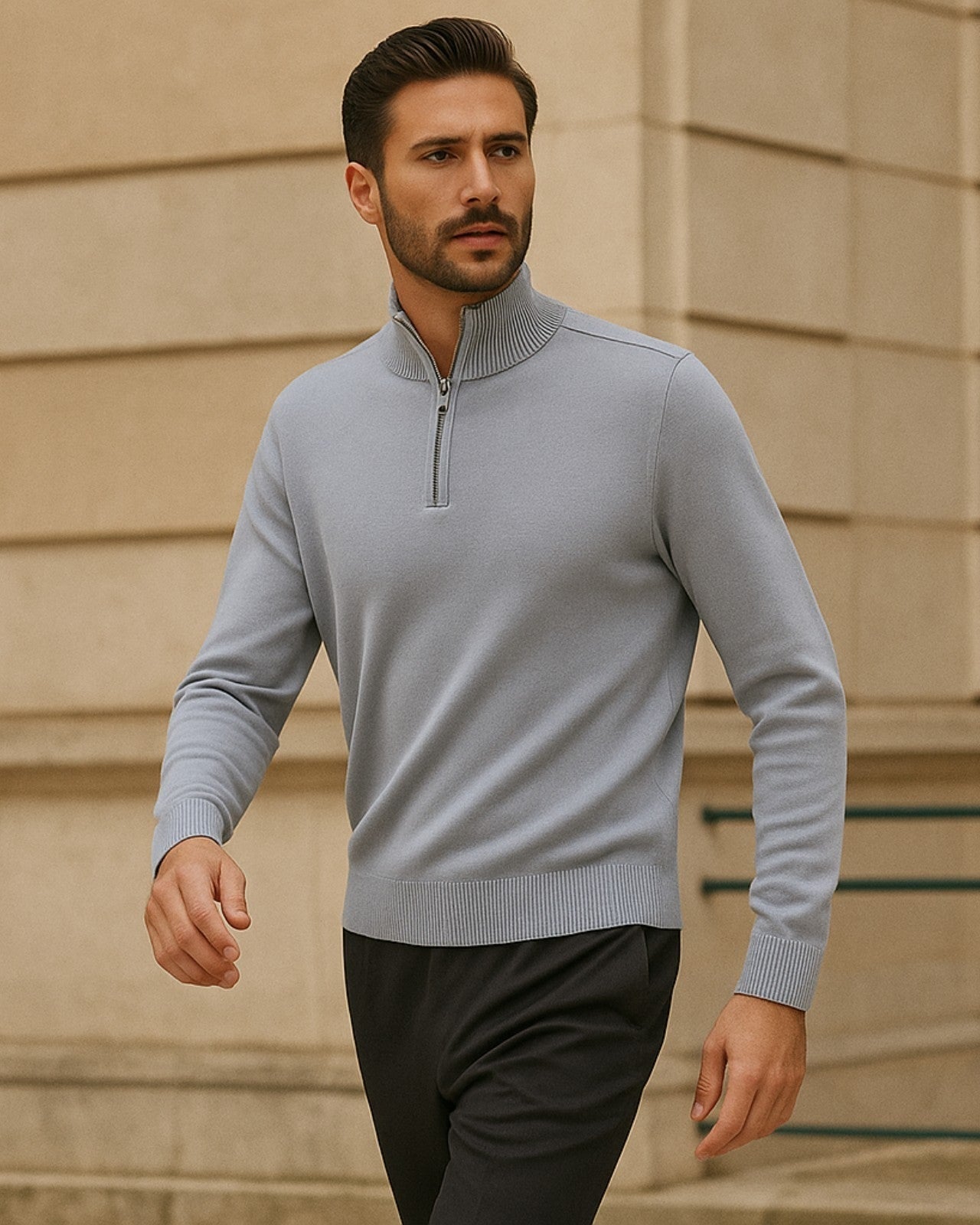 Aurazio Maglione di lana con zip parziale da uomo