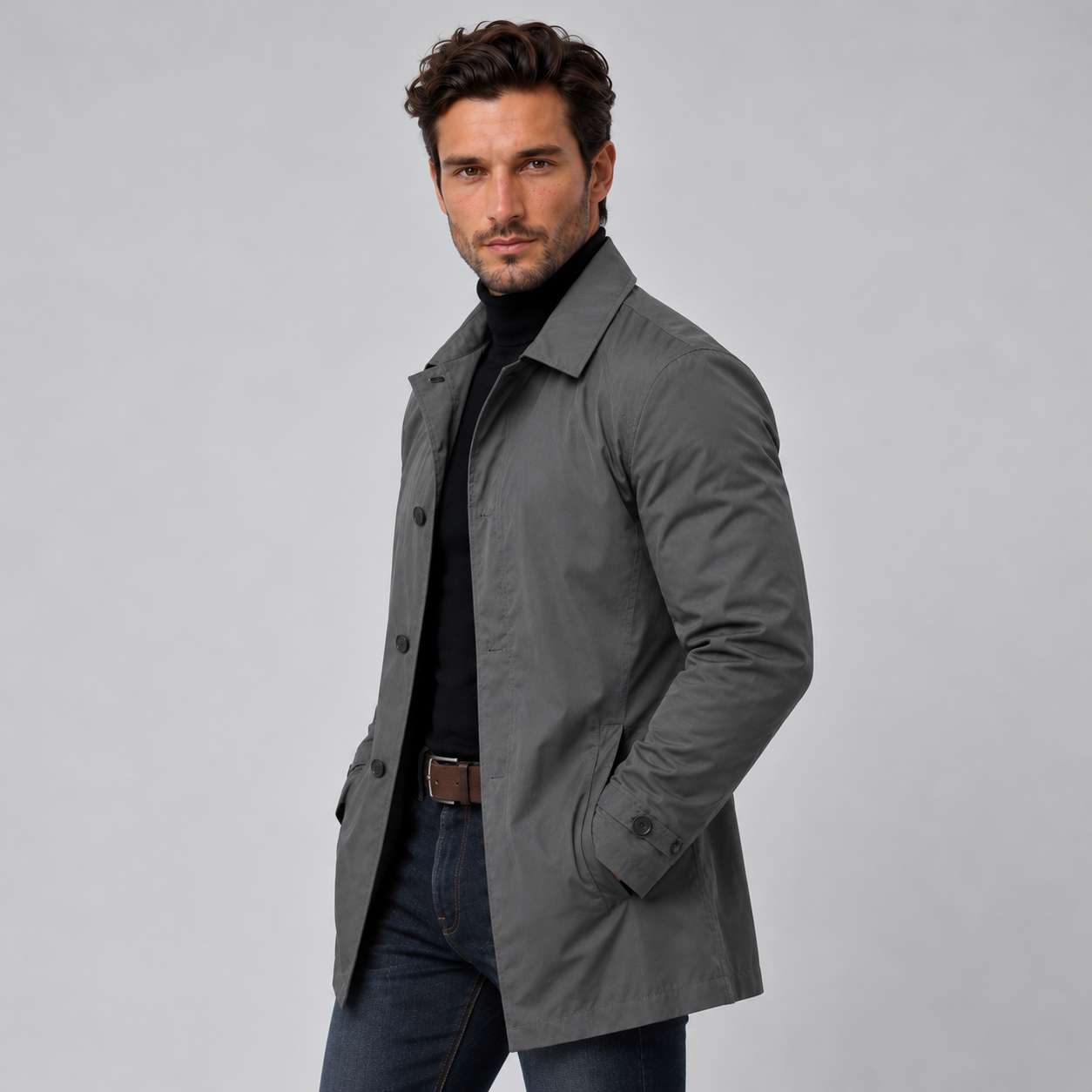 Cappotto Uomo Lungo Resistente all'Acqua Fodera Isolante Zip Nascosta