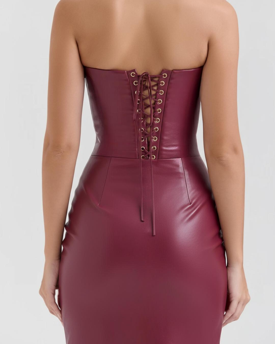 Abito Donna Lungo da Sera con Spacco Laterale Elegante Bordeaux