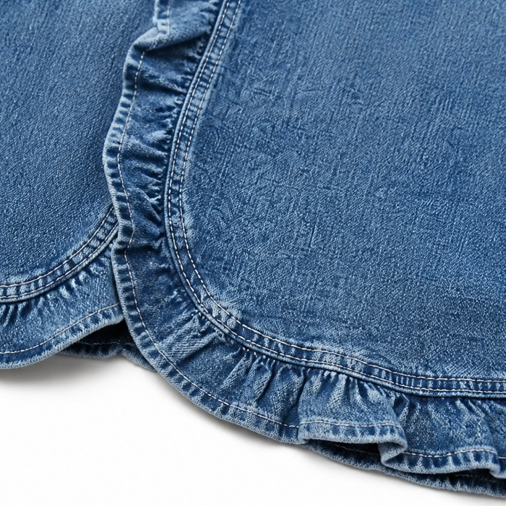 Giacca Donna di Jeans Aperta con Volant Cotone Denim Leggera