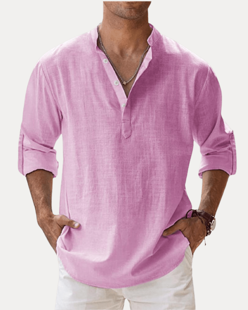 Aurazio Camicia Henley Uomo In Misto Lino Traspirante