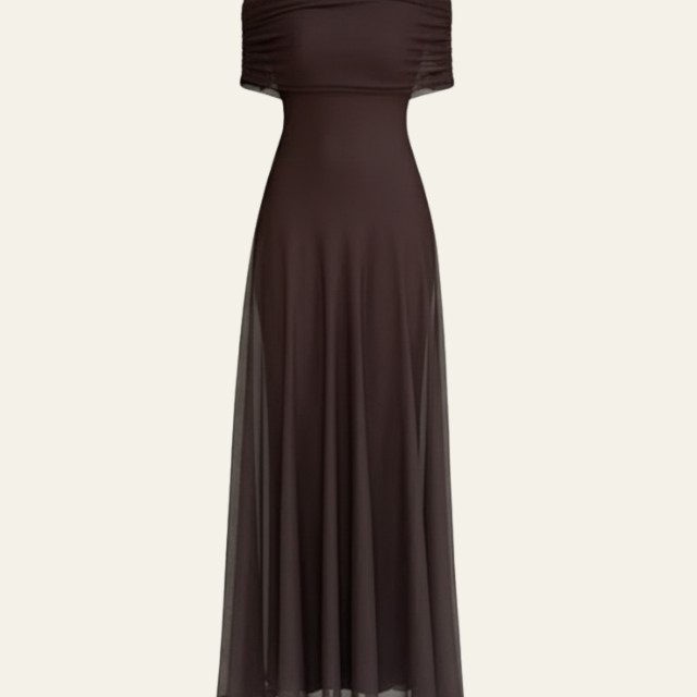 Abito Lungo Donna in Mesh Spalle Scoperte Eleganza Luminosa