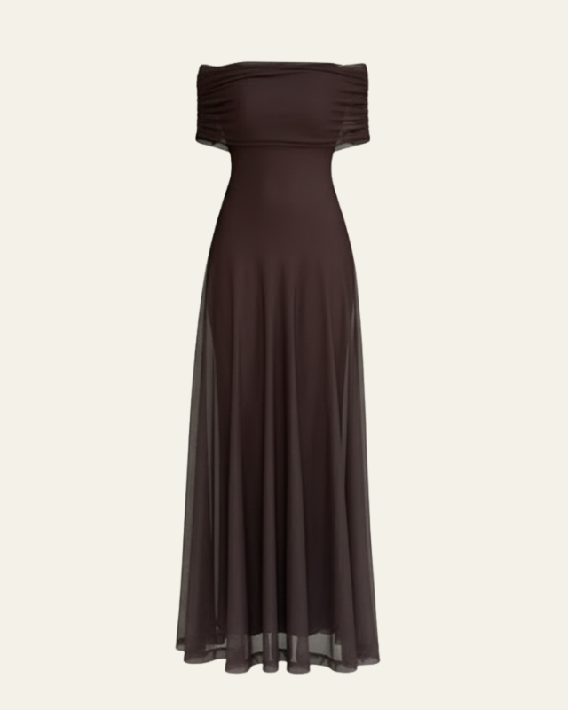 Abito Lungo Donna in Mesh Spalle Scoperte Eleganza Luminosa