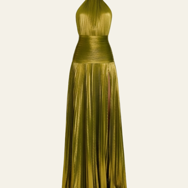 Abito Donna da Sera Lungo Metallizzato Scollo Halter Glamour