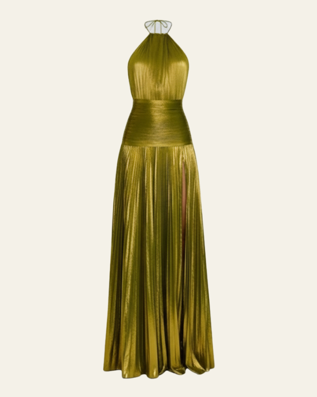Abito Donna da Sera Lungo Metallizzato Scollo Halter Glamour