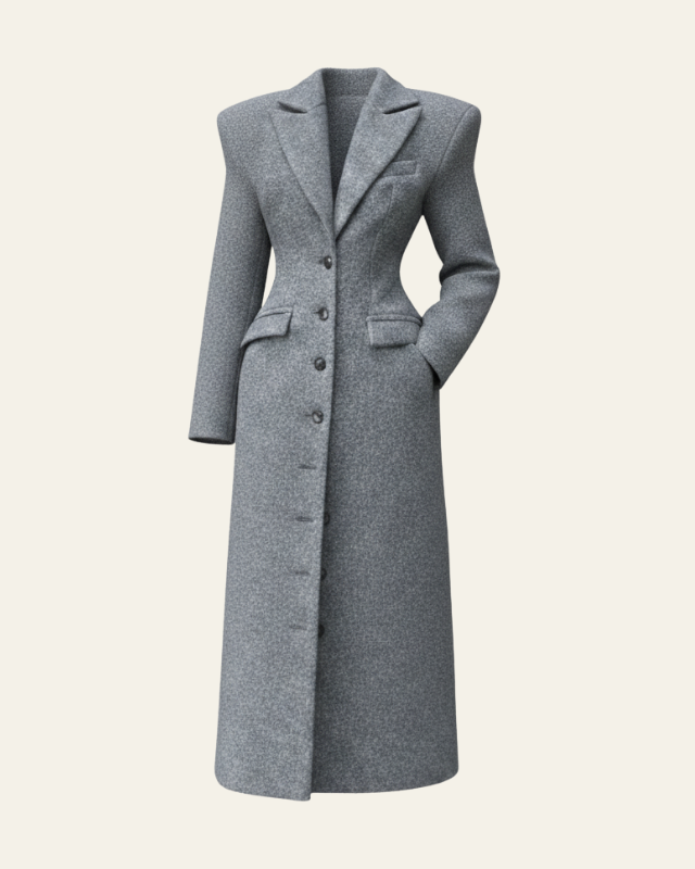Cappotto Donna Lungo in Misto Lana Cintura Spalle Strutturate