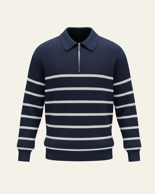 Aurazio Maglione a righe con mezza zip da uomo