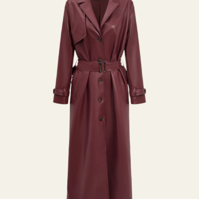 Trench Donna in Pelle Vegana Lungo con Cintura Lucido