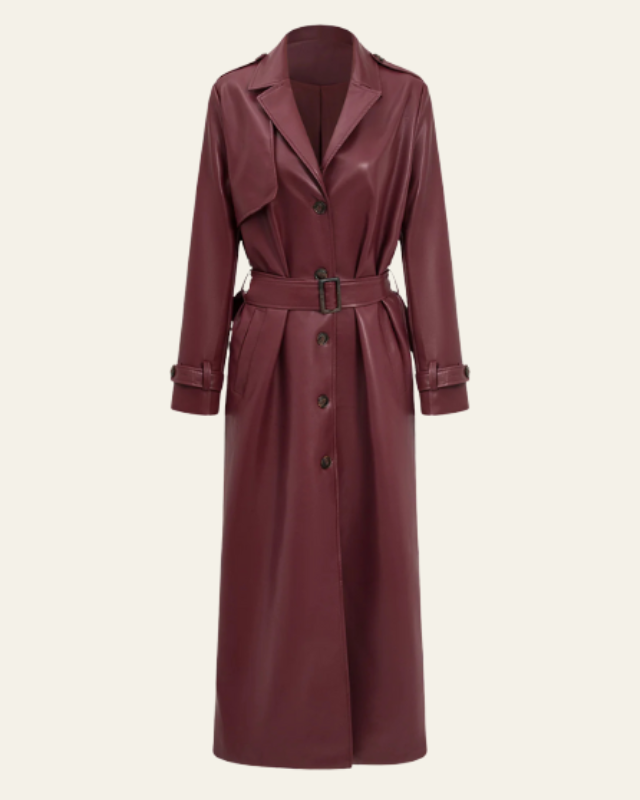 Trench Donna in Pelle Vegana Lungo con Cintura Lucido
