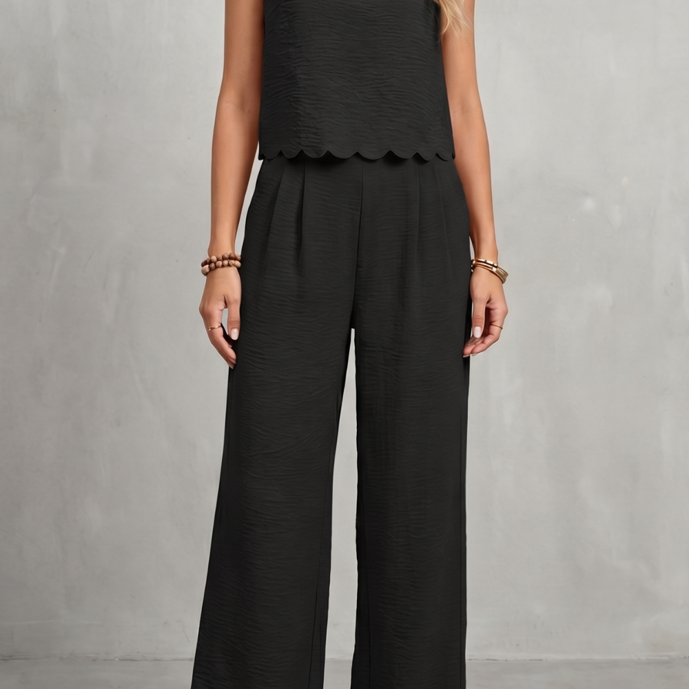 Completo Donna Top Smerlato Schiena Aperta con Fiocchi e Pantaloni