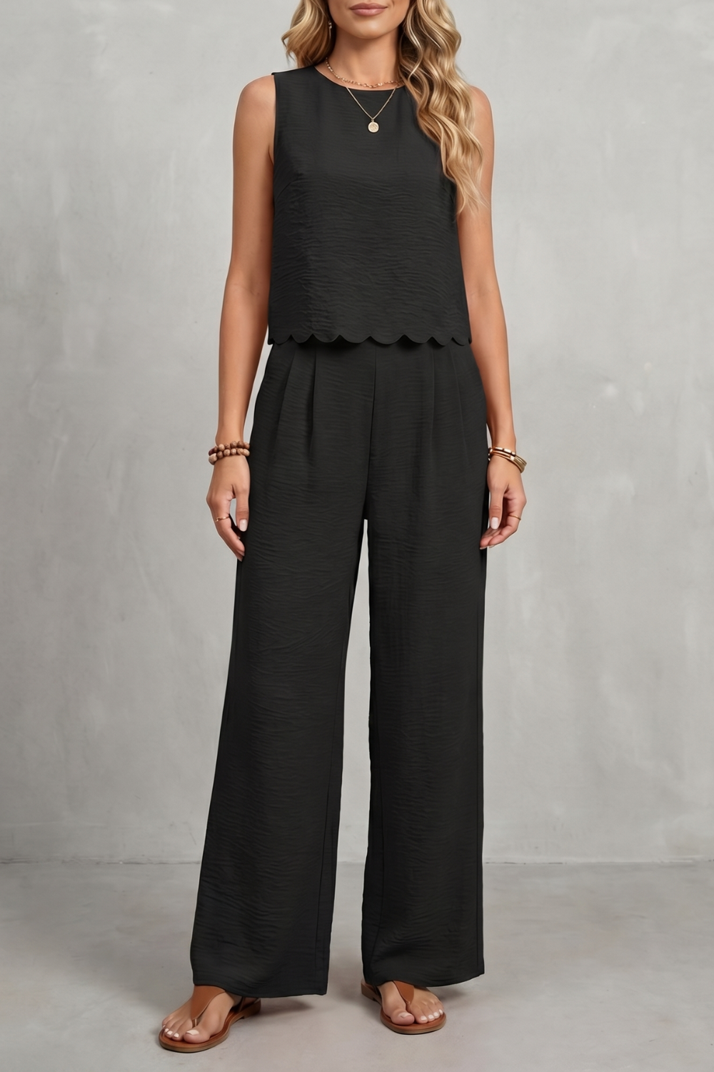 Completo Donna Top Smerlato Schiena Aperta con Fiocchi e Pantaloni