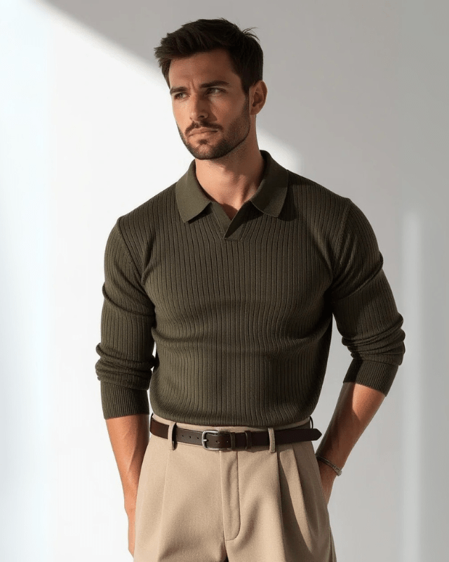 Aurazio Polo in Cotone Lavorato a Coste da Uomo