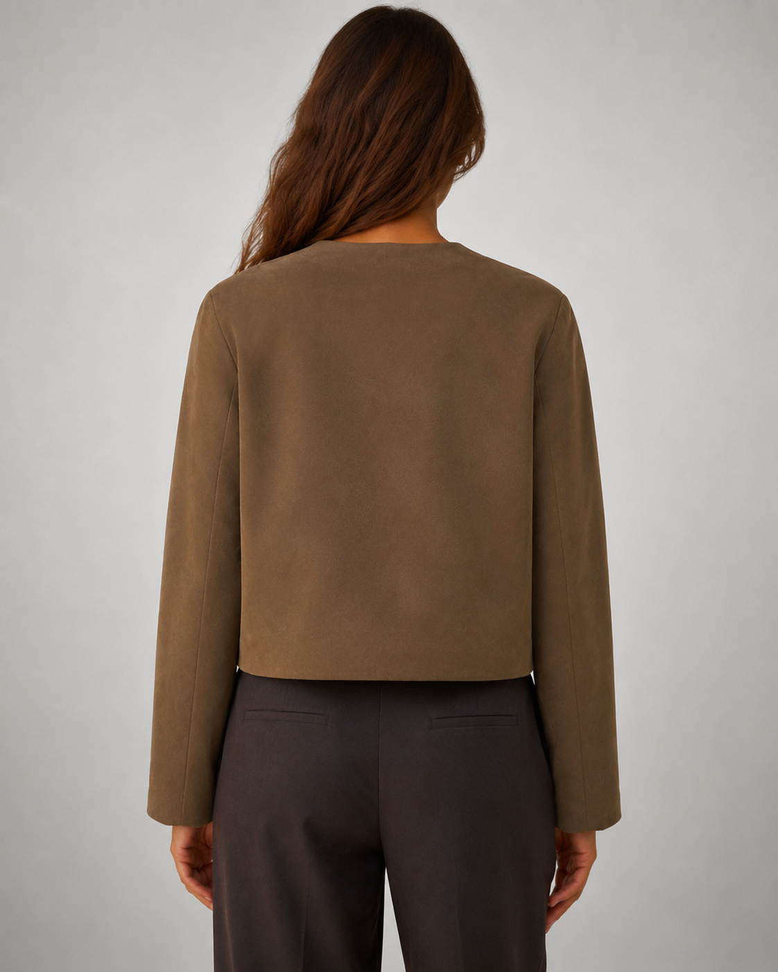 Giacca Donna Cropped Effetto Suede Spazzolato Ampia Collo Camicia