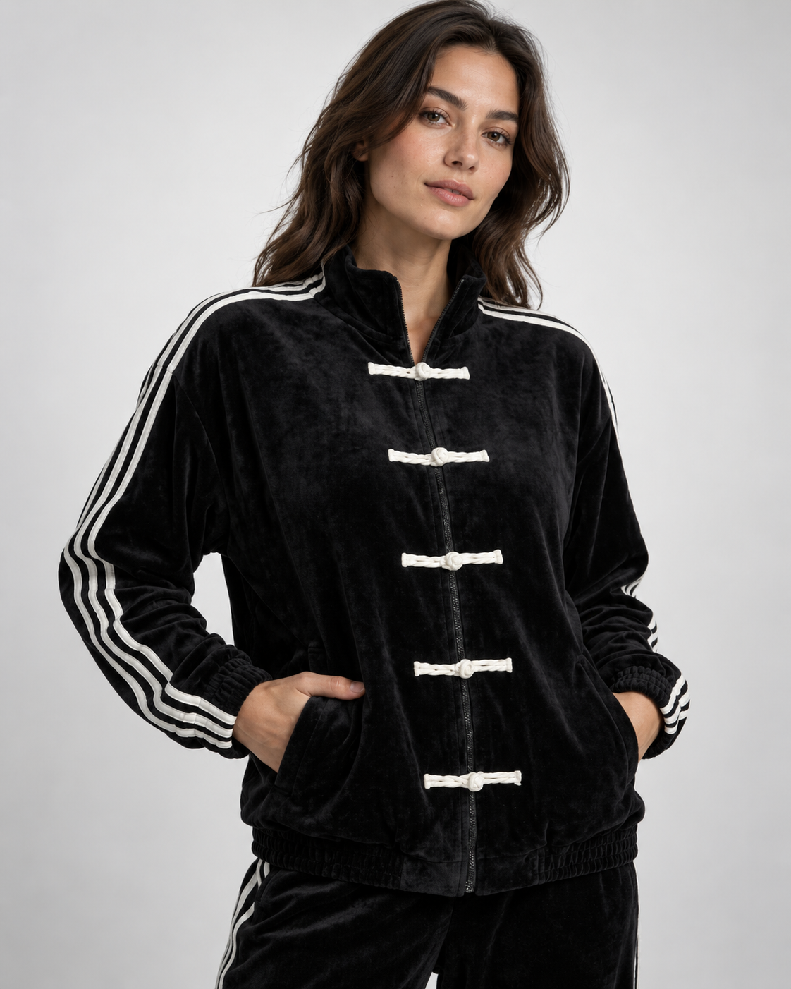 Giacca Donna Sportiva in Velluto Righe a Contrasto Retrò