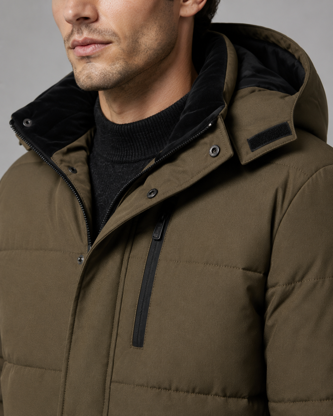 Giacca Uomo Trapuntata Cappuccio Foderato in Peluche Tasche Zip