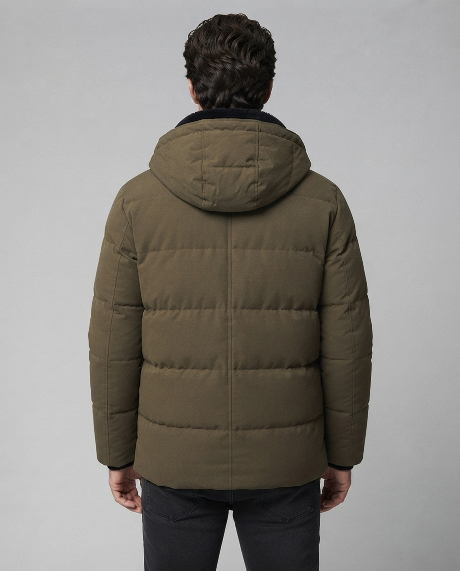 Giacca Uomo Trapuntata Cappuccio Foderato in Peluche Tasche Zip