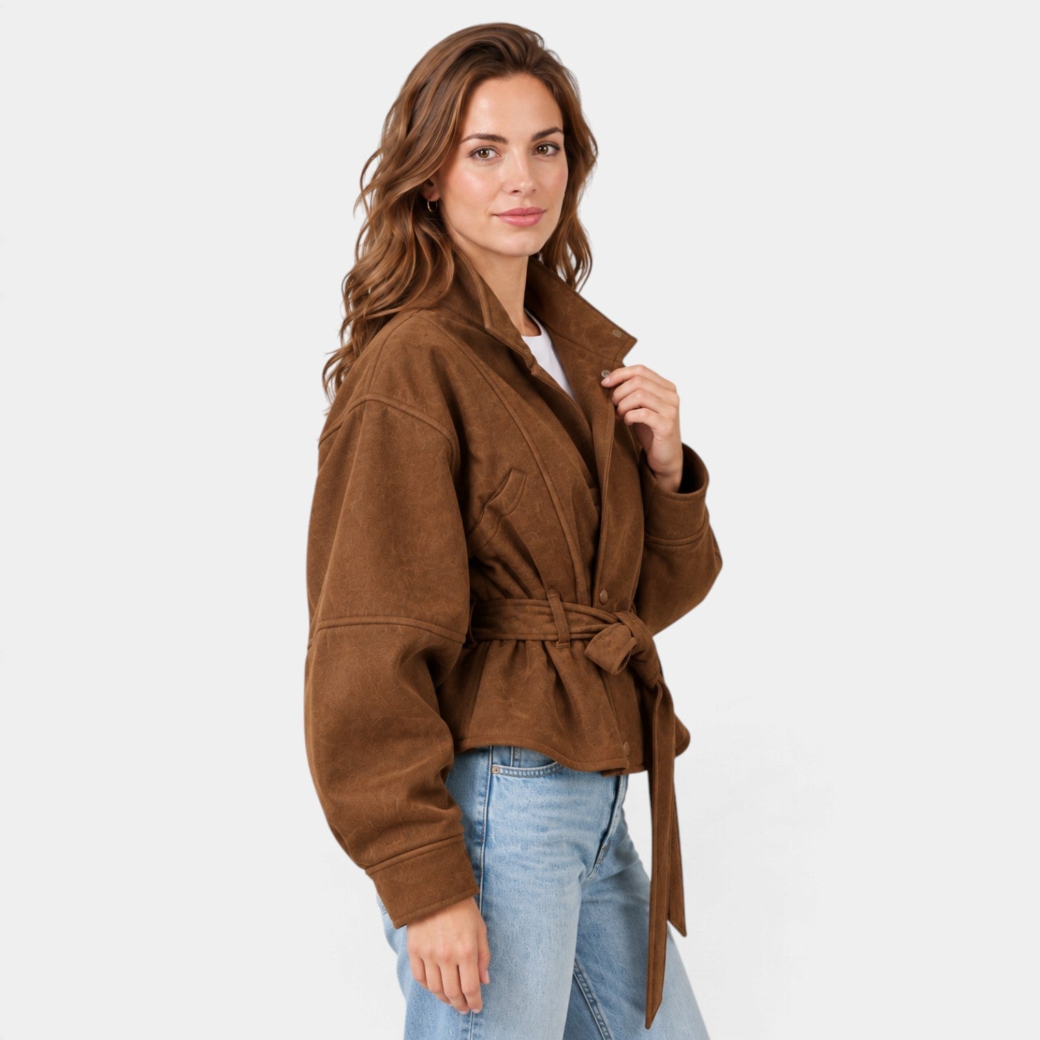 Giacca Bomber Donna in Camoscio Oversize Maniche a Pipistrello