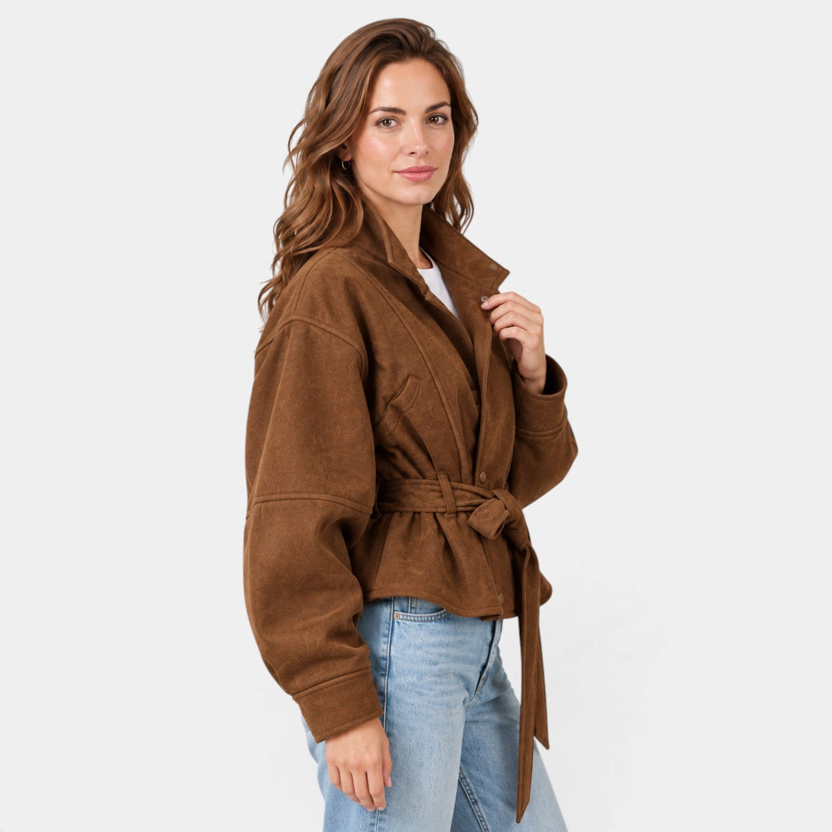 Giacca Bomber Donna in Camoscio Oversize Maniche a Pipistrello