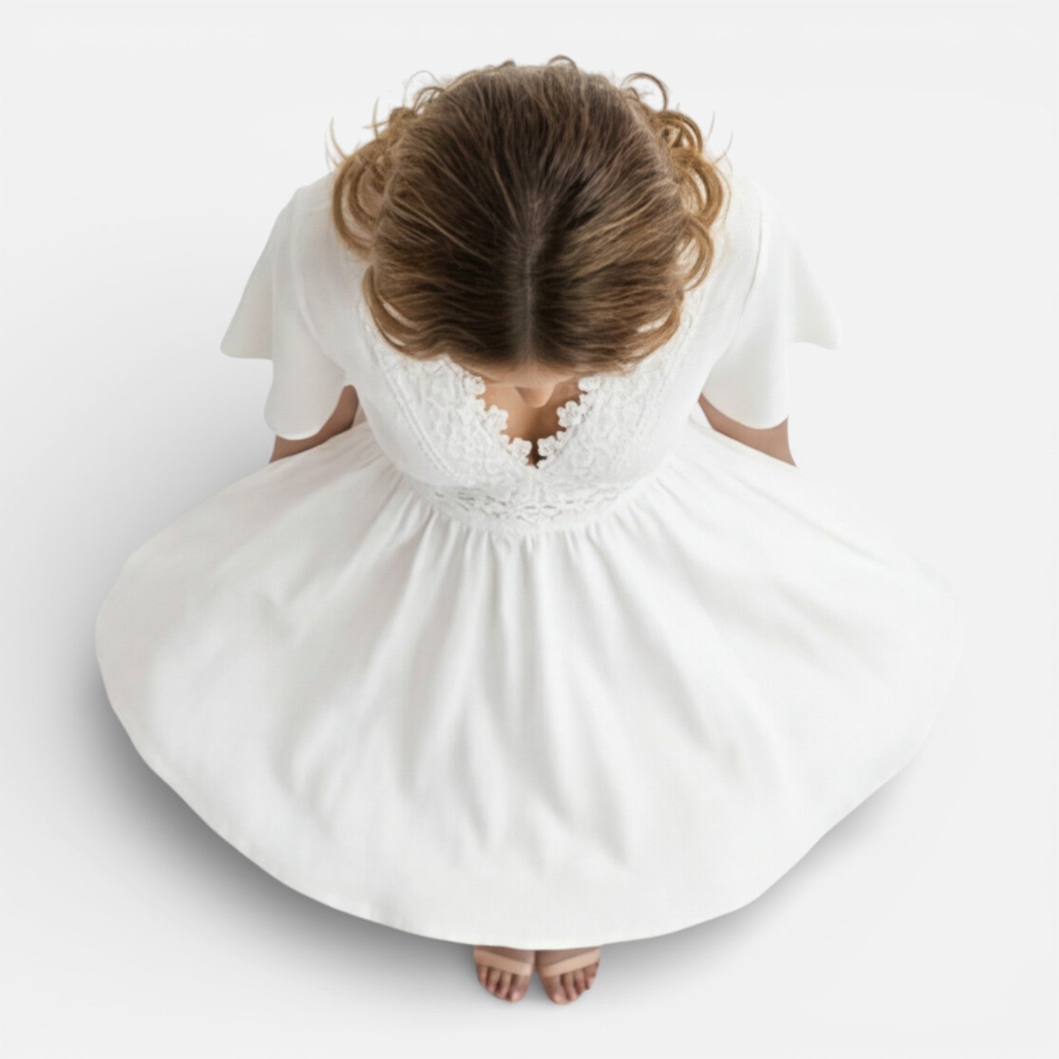 Abito Estivo Donna Bianco in Pizzo Scollo a V Cerimonia