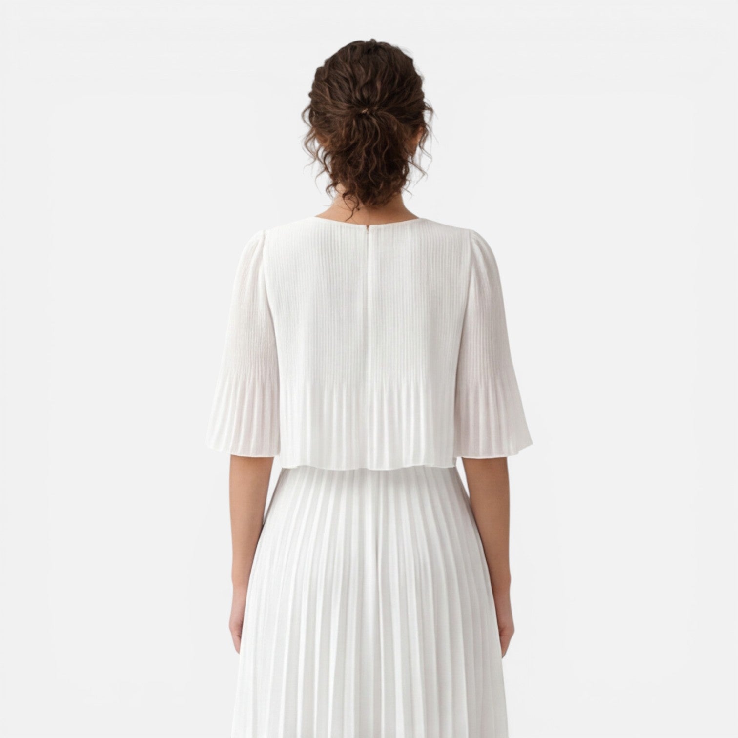 Abito Lungo Donna Bianco in Chiffon Plissettato Cerimonia