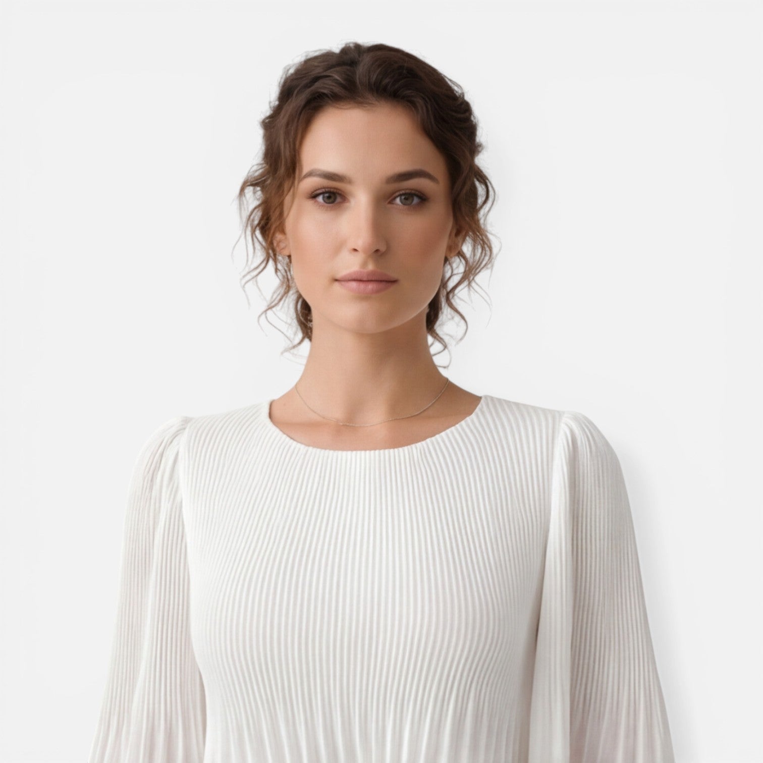 Abito Lungo Donna Bianco in Chiffon Plissettato Cerimonia