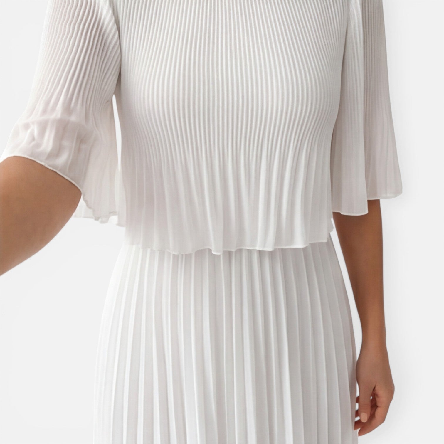 Abito Lungo Donna Bianco in Chiffon Plissettato Cerimonia