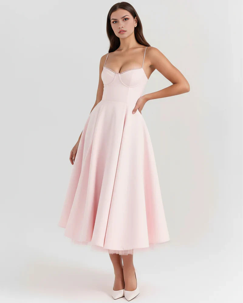 Abito Midi Donna Corsetto Tulle Scollo a Cuore Cerimonia
