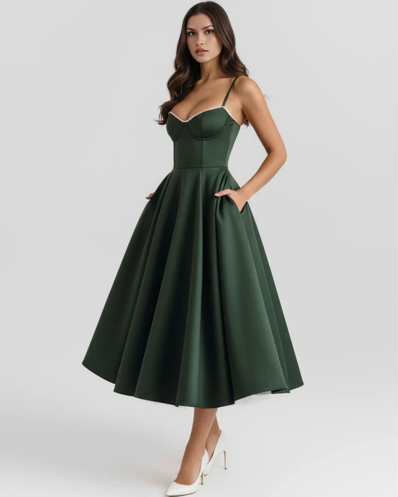 Abito Midi Donna Corsetto Tulle Scollo a Cuore Cerimonia