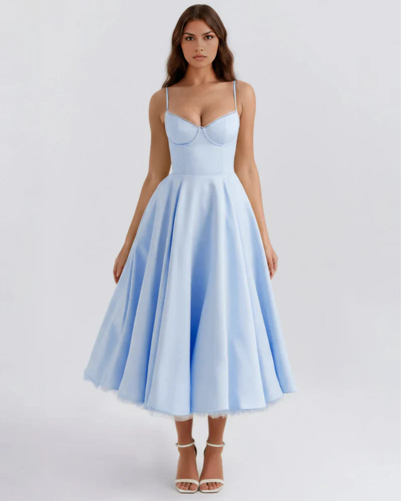 Abito Midi Donna Corsetto Tulle Scollo a Cuore Cerimonia