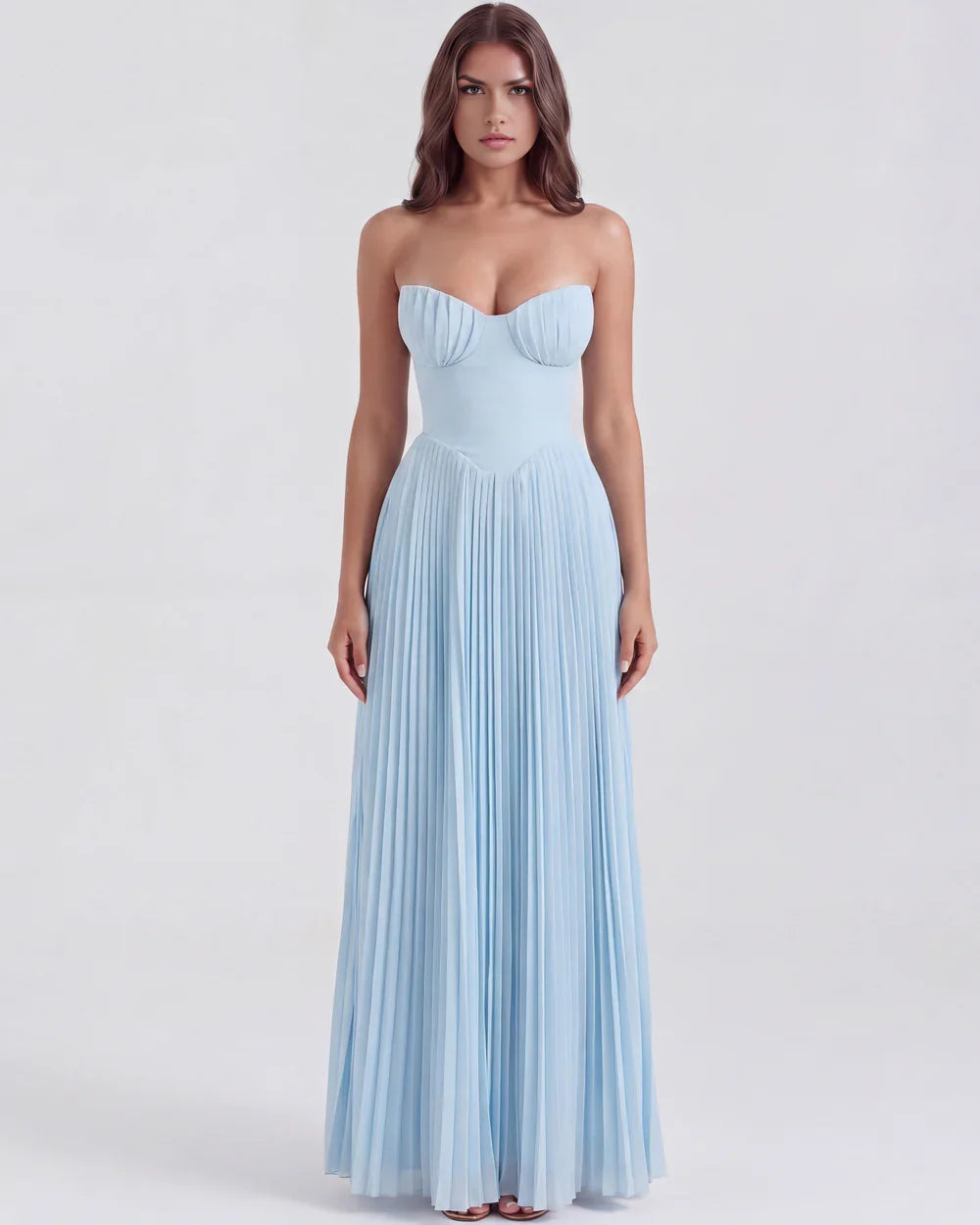 Abito Midi Donna Corsetto Tulle Scollo a Cuore Cerimonia