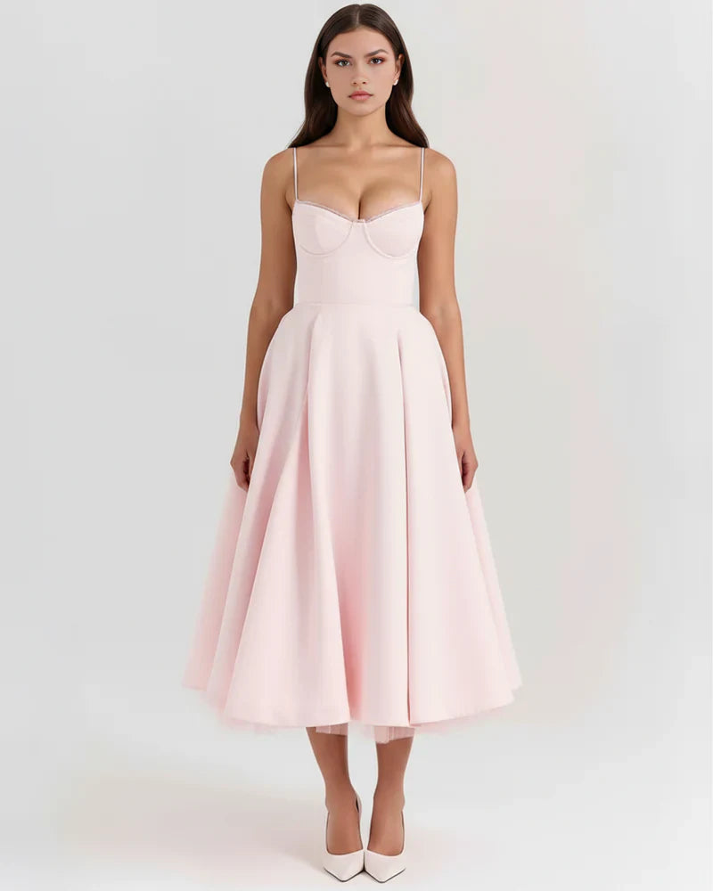 Abito Midi Donna Corsetto Tulle Scollo a Cuore Cerimonia