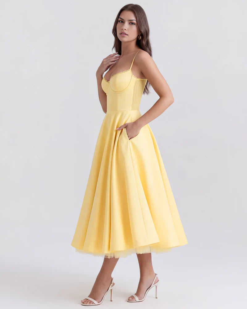 Abito Midi Donna Corsetto Tulle Scollo a Cuore Cerimonia